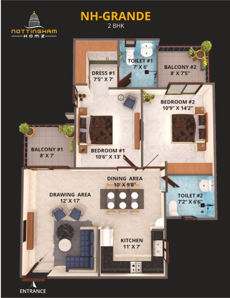2 BHK Floor Plan